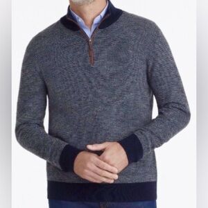 UNTUCKit Belguardo Jacquard 100% Merino Wool 1/4 Zip Sweater in Grey Blue Size L